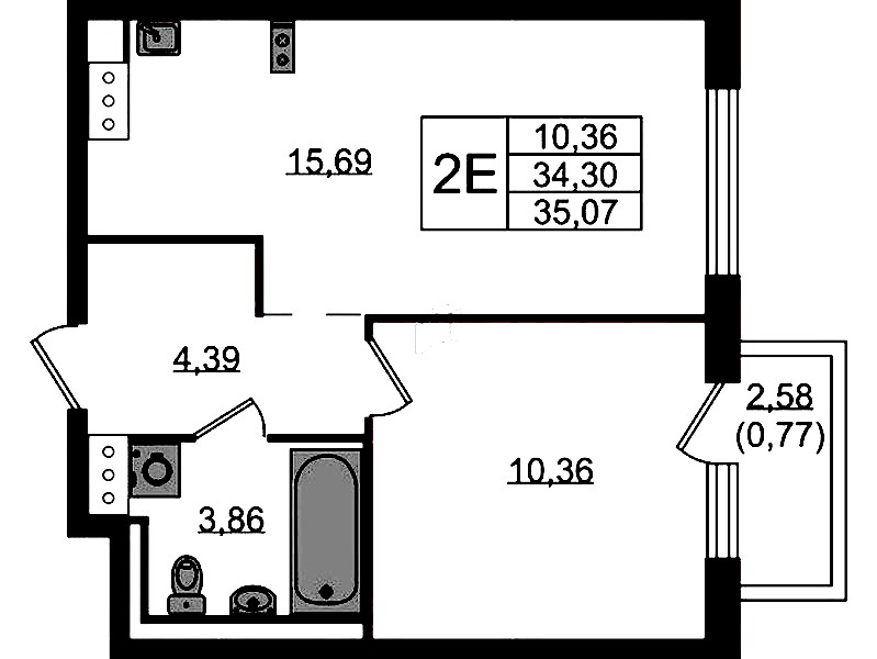 1-комнатная квартира 35.07 м², 10/13 эт., ЖК «Квартал Торики»